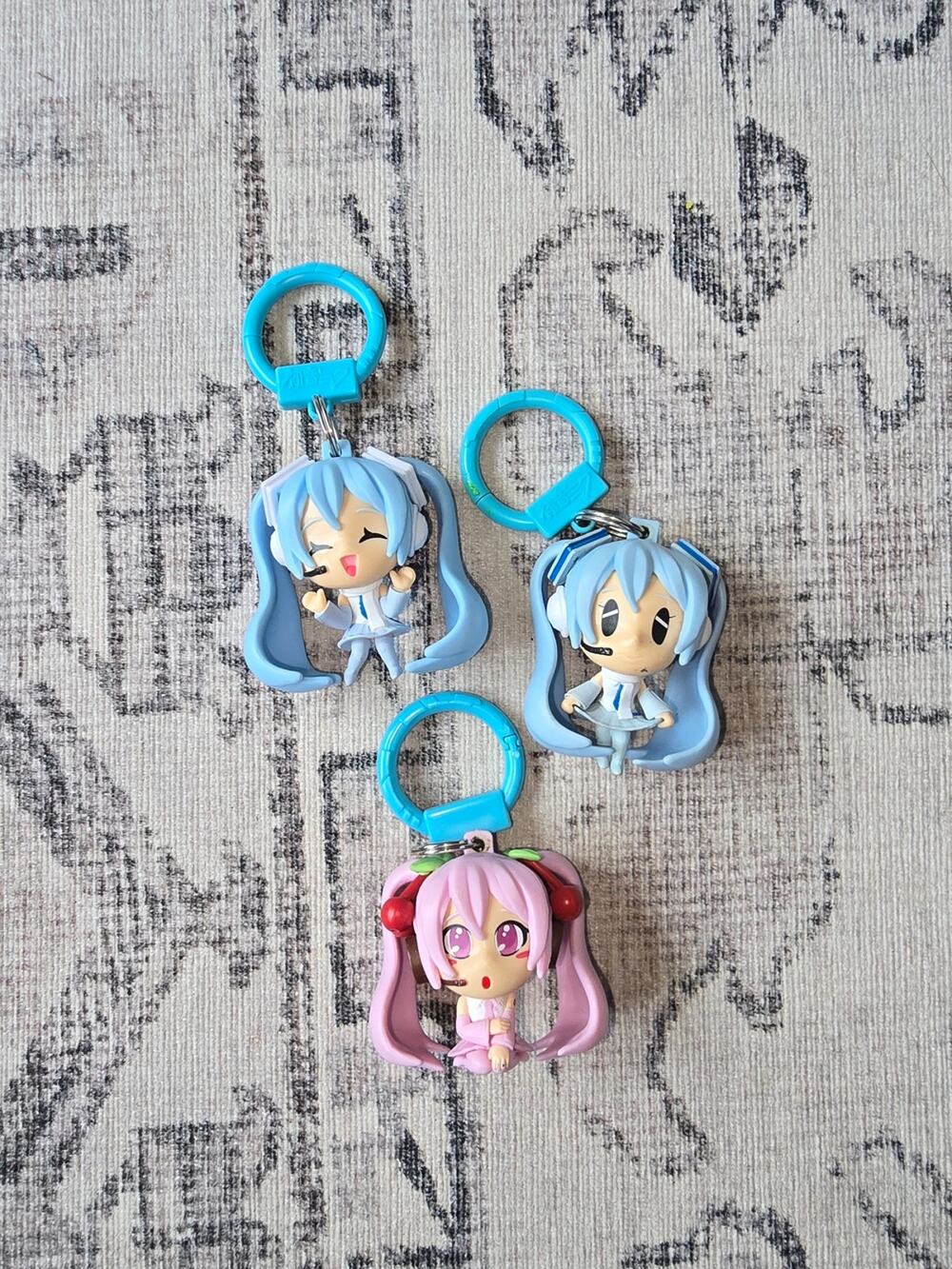 Chibi Anime Keychain Trio - Blue & Pink Characters